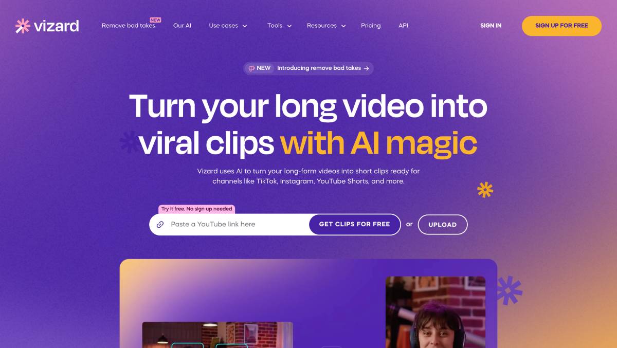 Vizard: Best for Repurposing Long HR Videos